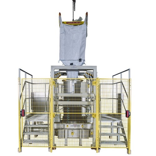 Big Bag emptying system with a protective fence and dedusting filter.